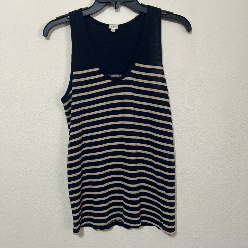 J. Crew Navy Blue and Beige Striped V-Neck Tank Top - Picture 4 of 8
